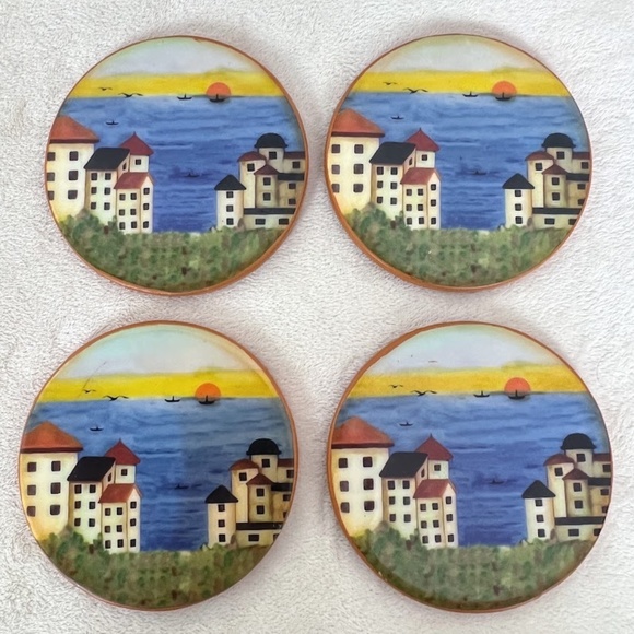 Source Unknown Other - Ocean Town Terracotta Ceramic Coasters Set of 4 🎉Host Pick 🎉